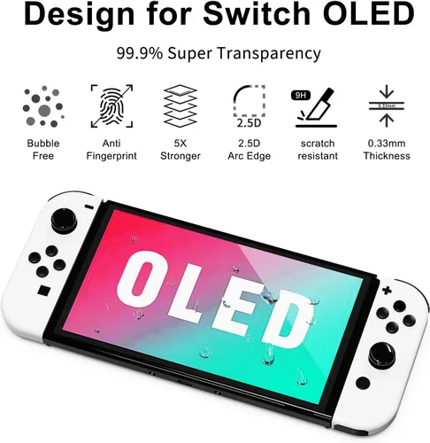 Vista 3 de Paquete de 2 protectores de pantalla de vidrio templado para Nintendo Switch OLED 2021, con kit de alineación automática, dureza 9H, sin burbujas