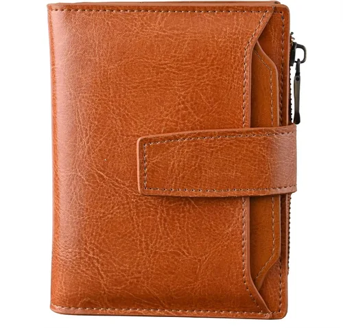 Vista 15 de Bveyzi - Billetera pequeña de cuero para mujer con bloqueo RFID, de dos pliegues con cremallera, con ranuras para tarjetas de crédito y ventana