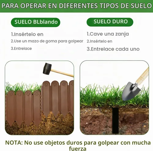 Vista 5 de EEOCWF 10 bordes de jardín marrones, bordes de plástico de 8.66 pulgadas de alto, vallas de jardín decorativas entrelazadas de 7.2 pies, borde