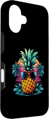 Vista 3 de iPhone 16 Vintage Pineapple With Sunglasses 70s 80s Vaporwave Hawaiian Case
