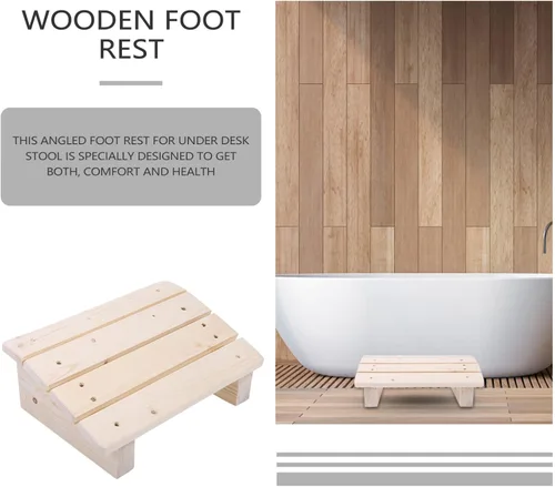 Vista 2 de Reposapiés de madera para debajo del escritorio, reposapiés de oficina inclinado para el hogar y el trabajo, diseño ergonómico para aliviar el dolor