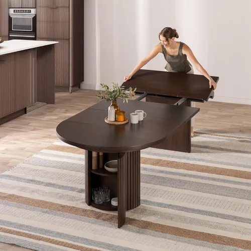 Vista 16 de Transformer Table - Mesa de comedor redonda extensible de madera maciza, mesa de comedor redonda extensible, muebles modernos que ahorran espacio