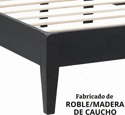 Vista 3 de NTC Adept Marco de cama de madera con cabecero, base de madera de roble macizo y caucho con listones silenciosos y soportes centrales de madera