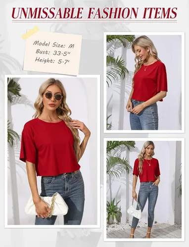 Vista 3 de TICTICMIMI Camisetas cortas de verano para mujer, manga corta, cuello redondo, camisetas básicas sin botones
