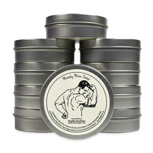Vista 6 de Seattle Sundries Barra de jabón Manly Manly Man, 1 jabón natural hecho a mano para hombre en una lata de regalo de bajo desperdicio, aroma masculino