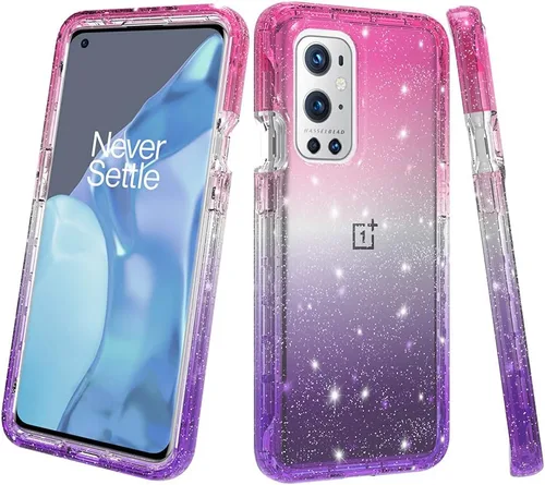 Vista 5 de Funda diseñada para OnePlus 9 PRO con purpurina de cuerpo completo 1+9 Pro, absorción de golpes, antiarañazos, resistente, duradera, protección Rosa