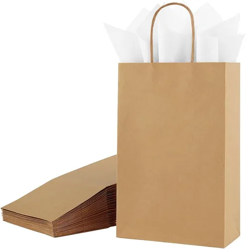 Vista 9 de SUNCOLOR Bolsas de regalo negras con asas, paquete de 24 bolsas pequeñas de papel kraft para fiestas, 7.9 x 5.12 x 3.15 pulgadas con papel de seda