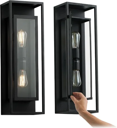Vista 14 de mirrea Aplique de pared clásico para exteriores de 14 pulgadas, 1 luz en negro mate, marco de metal rectangular y pantalla de vidrio transparente
