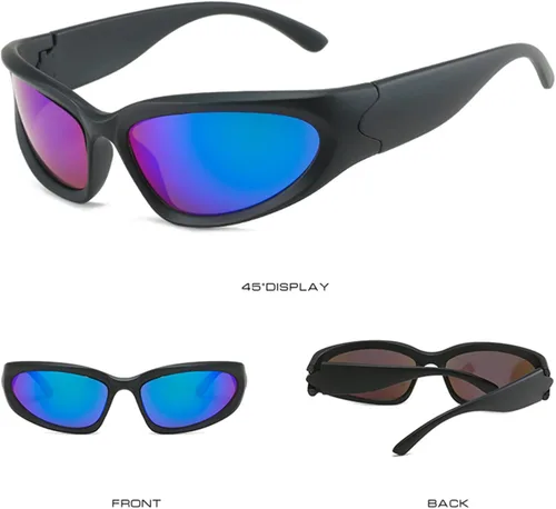 Vista 4 de LASPOR Gafas de sol deportivas envolventes para mujeres y hombres, lentes deportivos Y2K