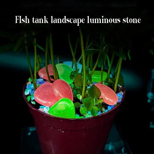 Vista 5 de Piedras que brillan en la oscuridad, 100 piezas de piedras decorativas para acuario de pecera, pequeñas piedras luminosas para césped, patio