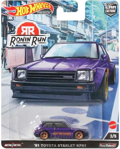 Vista 6 de Hot Wheels Vehículos Car Culture Circuit Legends para niños de 3 años en adelante, 81 Toyota Starlet Kp61, colección premium de vehículos a escala