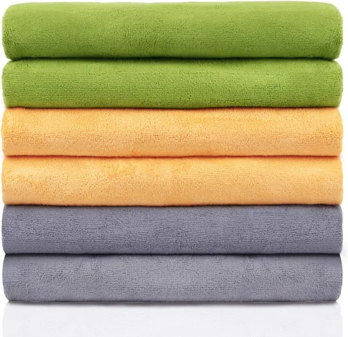 Vista 13 de MERRY HOME Paquete de 6 toallas de baño de microfibra, 27 x 55 pulgadas, de secado rápido, súper suaves, altamente absorbentes, multiusos