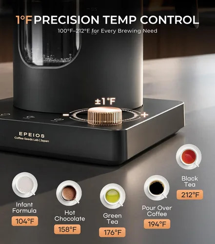 Vista 2 de Epeios Tetera eléctrica con infusor, control de temperatura de 1 ℉, 1 L Gris-oscuro