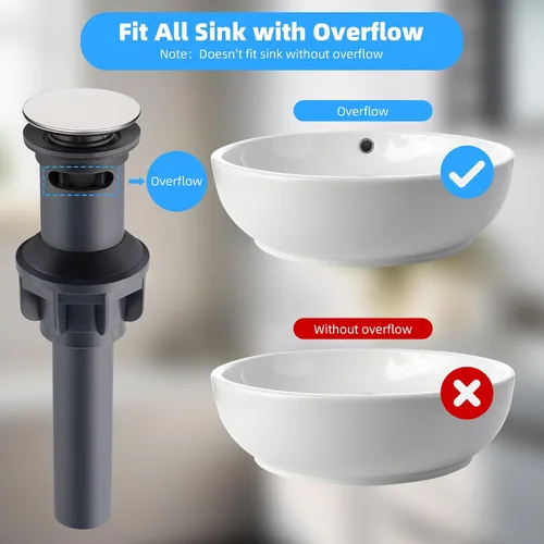 Vista 5 de Hibbent Paquete de 2 Tapones Universales de Drenaje para Fregadero de Baño, Colador de Drenaje Emergente con Desbordamiento, Tapón de Fregadero