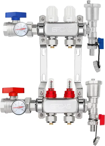 Vista 6 de Colector de calefacción de piso radiante de 6 bucles Pex Pipe Colector de piso de calor radiante 304 de acero inoxidable para tubo PEX de 1/2