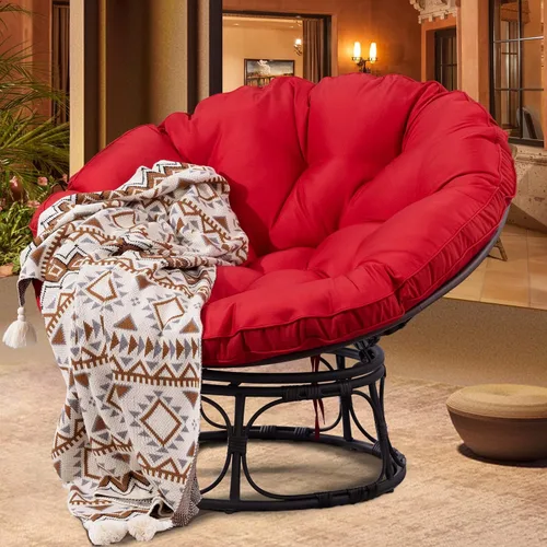 Vista 7 de Joyside Papasan - Silla con cojín y marco, silla Papasan de mimbre de 46 pulgadas, silla de platillo grande, marco marrón con cojín beige