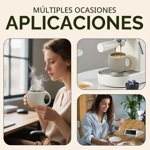 Vista 6 de Taza de café de cerámica con platillo de madera natural y cuchara, 8.5