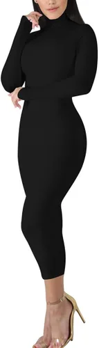 Vista 2 de BORIFLORS - Vestido largo de manga larga para mujer de cuello alto para fiesta