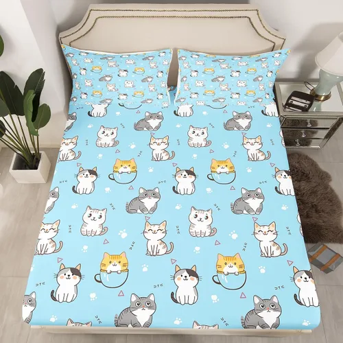 Vista 2 de Erosebridal Juego de sábanas Kawaii con diseño de animales lindos para niñas y niños, juego de sábanas de dibujos animados con diseño de pata