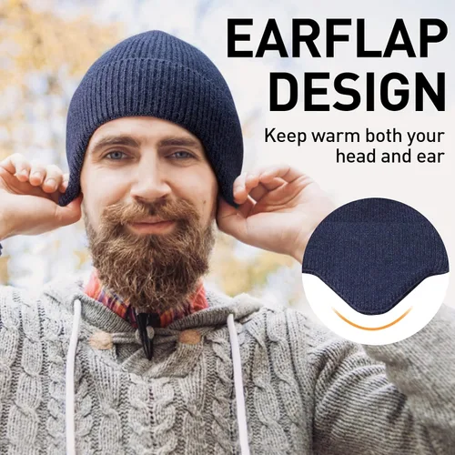 Vista 4 de Arcweg Gorro de punto de invierno para hombres y mujeres, gorro de punto cálido con orejera, elástico, resistente al viento, gorro de calavera