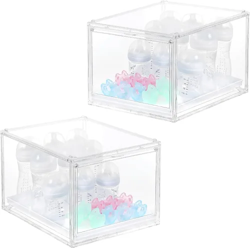 Vista 8 de YESGIRL Organizador de biberones transparente de 3 niveles, almacenamiento acrílico apilable transparente con cajón para encimera, estación