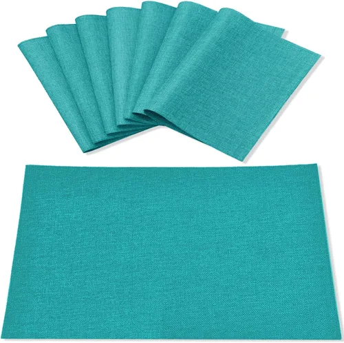 Vista 17 de Juego de 8 manteles individuales de tela tipo lino, lavables a máquina, resistentes al calor, sin arrugas, de poliéster grueso, para cocina, mesa