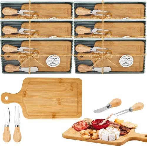 Vista 25 de Ziliny Tabla cuadrada de madera de queso con cuchillo y tenedor, con caja y etiqueta de agradecimiento, para San Valentín, despedida de soltera