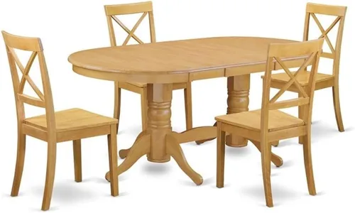 Vista 16 de East West Furniture VABO7-LWH-W - Juego de comedor de 7 piezas compuesto por una mesa de comedor ovalada con hojas de mariposa y 6 sillas de asiento