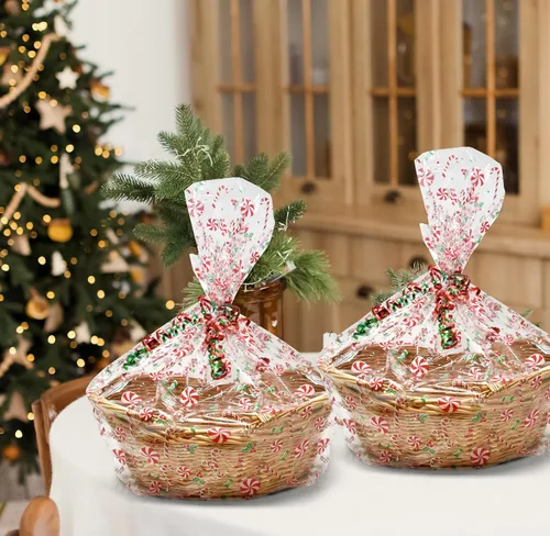 Vista 6 de Gift Boutique Bolsas de plástico de celofán de Navidad con lazos giratorios, paquete de 24 bolsas de celofán para galletas de Navidad, bolsas