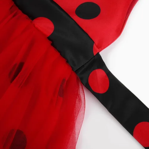 Vista 5 de Uhdear Disfraz de mariquita para niñas vestido tutú sin mangas fiesta de Halloween con accesorios