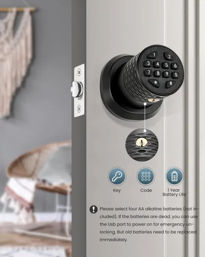 Vista 3 de Pomo de puerta inteligente con teclado, cerradura electrónica de puerta de entrada sin llave, bloqueo automático 3S, mango antideslizante