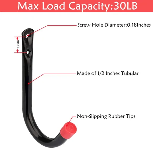 Vista 3 de Garaje de almacenamiento J Utility Hook, paquete de 8 ganchos resistentes para colgar en la pared, organizar herramientas de jardín, bolsas
