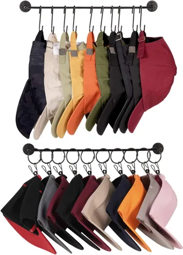 Vista 8 de Livelab Soporte de pared para sombreros, [paquete de 2] organizador de sombreros de metal para gorras de béisbol, soporte para gorras de Negro