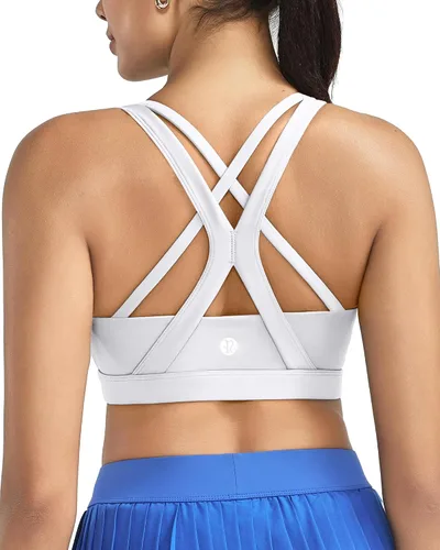 Vista 8 de RUNNING GIRL Brasier deportivo para mujer de alto soporte, espalda cruzada acolchada, brasier deportivo con tirantes delgados, brasier de yoga