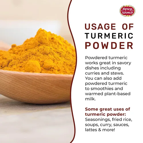 Vista 5 de Polvo de cúrcuma bolsa a granel de 5 libras - Molido de raíz de cúrcuma india (Haldi) - Curcumina mínima 2.5% - Pura y vegana, de la India por Spicy