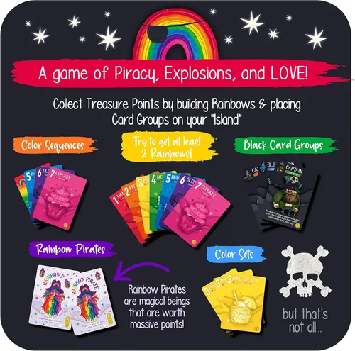 Vista 5 de Sweet Bros Games Rainbow Pirates - Divertido juego familiar para niños, adolescentes y adultos, juego de cartas estilo Rummy para 2 a 5 jugadores