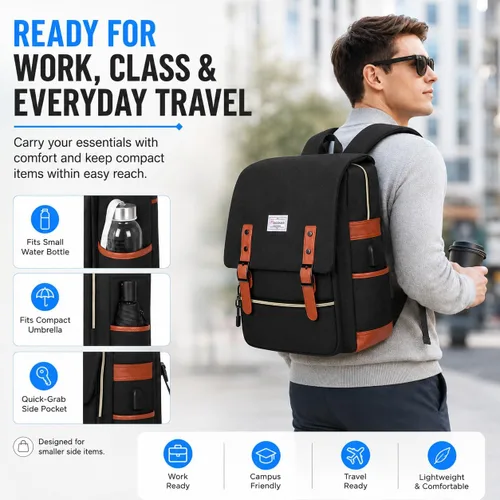 Vista 5 de Modoker - Mochila vintage para laptop, para mujeres y hombres, mochila para la escuela y la universidad