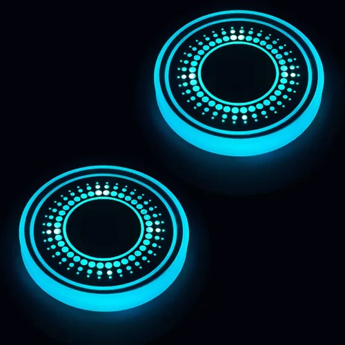 Vista 18 de Paquete de 2 posavasos con luz para automóvil, luces LED, sensor inteligente, recargable, 7 posavasos que cambian de color (A)
