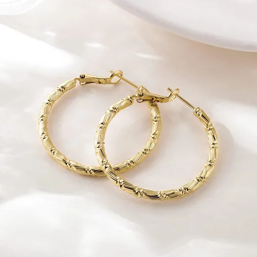 Vista 4 de Gold Hoop Earrings for Women, 14K Gold Earrings, Thick Gold Hoop Earrings for Women Gold 14K, Gorgeous and Solid Line Cutting Design, Gold Earrings