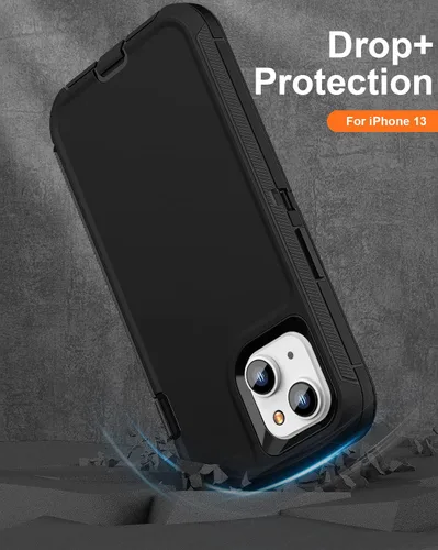Vista 3 de Funda resistente para iPhone 13 y iPhone 14, protección a prueba de golpes de grado militar, incluye 2 protectores de pantalla de vidrio templado