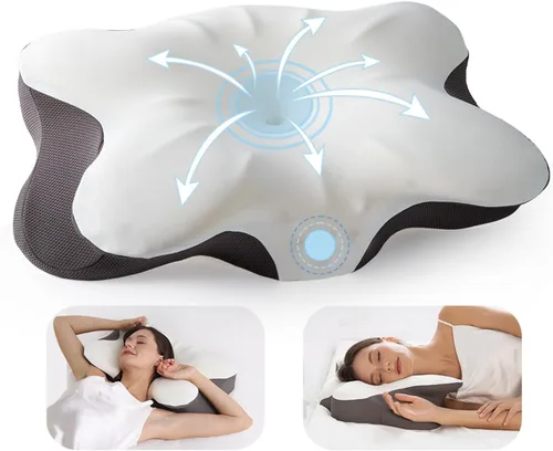Vista 4 de Almohada cervical para el cuello para aliviar el dolor, almohadas ergonómicas de espuma viscoelástica de tamaño Queen para dormir de lado y espalda