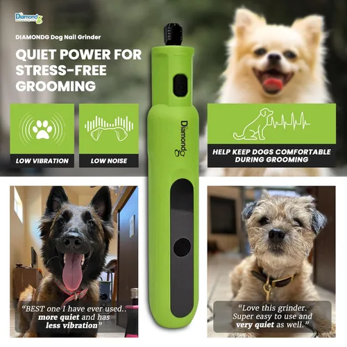 Vista 2 de Diamondg Amoladora de uñas micro inalámbrica para perros con sonido silencioso y punta LED para perros grandes y pequeños, 4 horas de Micro - Verde
