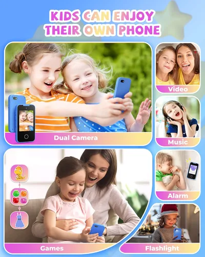 Vista 5 de Teléfono falso de juguete para niños, juguetes y regalos para niños de 3, 4, 5, 6, 7, 8 años, teléfono de juego de simulación con doble cámara
