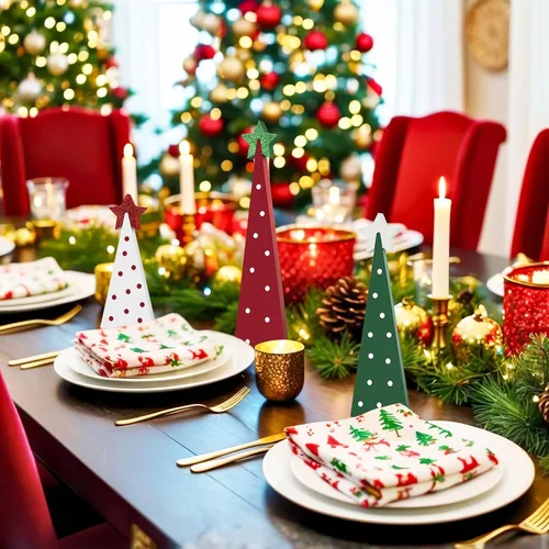 Vista 4 de 3 piezas de decoración de mesa de árbol de Navidad de madera, 3 tamaños de decoraciones de árbol de Navidad de madera independientes de doble cara