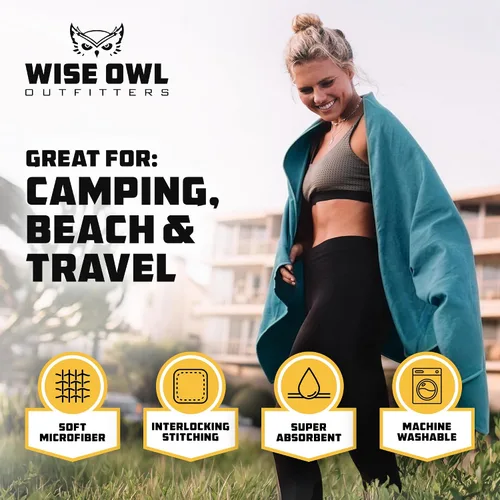 Vista 4 de Wise Owl Outfitters Microfiber Camping Towel - Quick Dry Towel for Travel, Backpacking, Hiking, Beach, Gym & Yoga - Compact, Fast Drying &