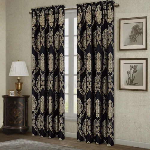 Vista 3 de Loom and Mill Cortinas negras de lujo para dormitorio, juego de 2 paneles Negro