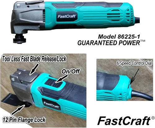 Vista 8 de FastCraft - Multiherramienta + 3 hojas de sierra, modelo 86225-1, nueva herramienta oscilante, motor de potencia pico de 5.0 amperios