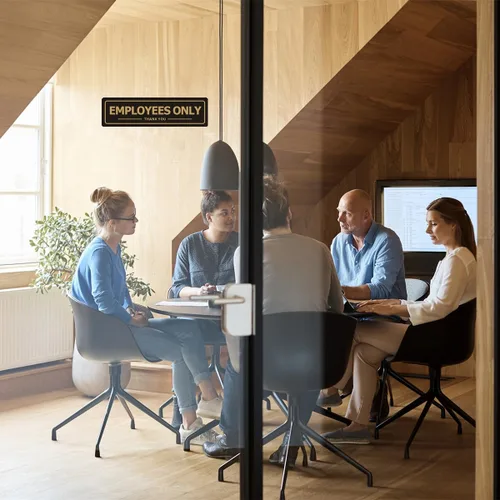 Vista 7 de Letrero de solo empleados, paquete de 2 letreros para puerta de oficina para pared de tiendas de negocios, metal de aluminio con fuerte autoadhesivo