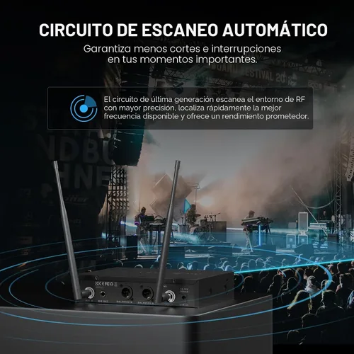 Vista 2 de Phenyx Pro Sistema de micrófono inalámbrico, micrófonos inalámbricos duales, con 2 dispositivos de mano, escaneo automático, frecuencias UHF de 2 x
