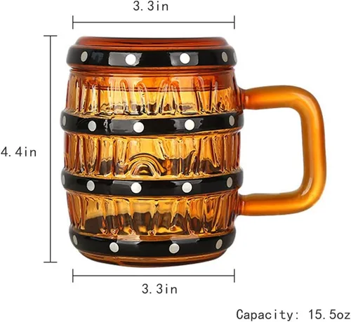 Vista 2 de Vaso de madera en forma de barril de vidrio taza de cerveza con forma de barril de vidrio con tapa